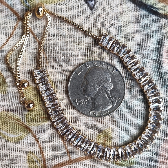 House of Harlow Gold Tone Clear Cubic Zirconia Baguette Bracelet Anklet Slider - Picture 5 of 11